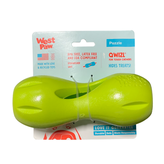 West Paw Zogoflex Qwizl Dog Puzzle Treat Toy Interactive Chew Toy for Dogs Size Large 6.5 Inches And Color Granny Smith