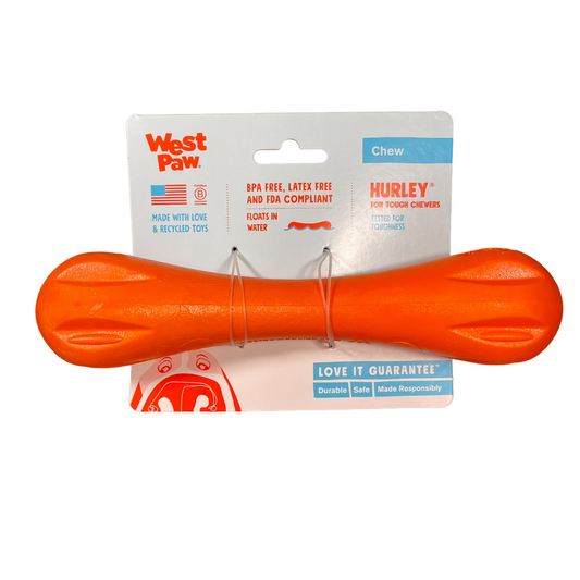 West Paw Zogoflex Hurley Dog Bone Chew Toy Size Large And Color Tangerine